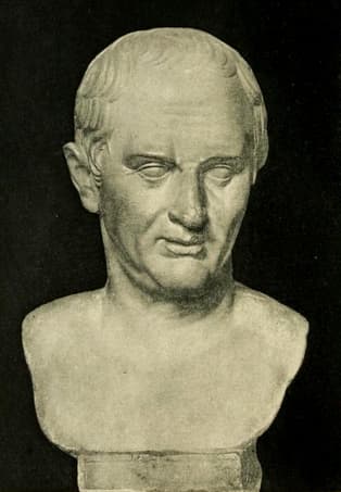 Ancient Roman marble bust of Cicero, showing a middle-aged man with short hair and a stern expression.